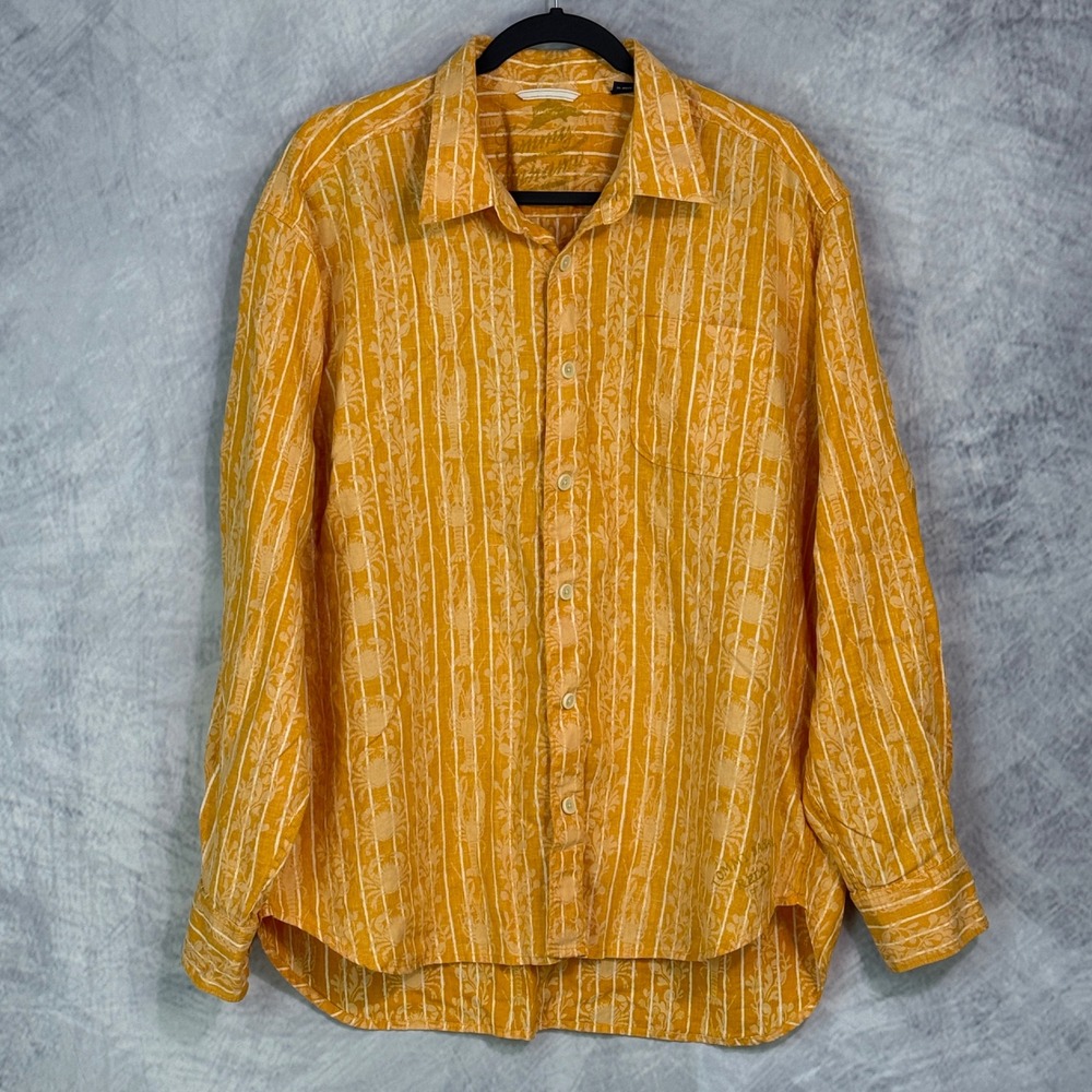 Tommy Bahama Relax Mens szXL 100% Linen Striped Crab Lobster Shirt beach resort